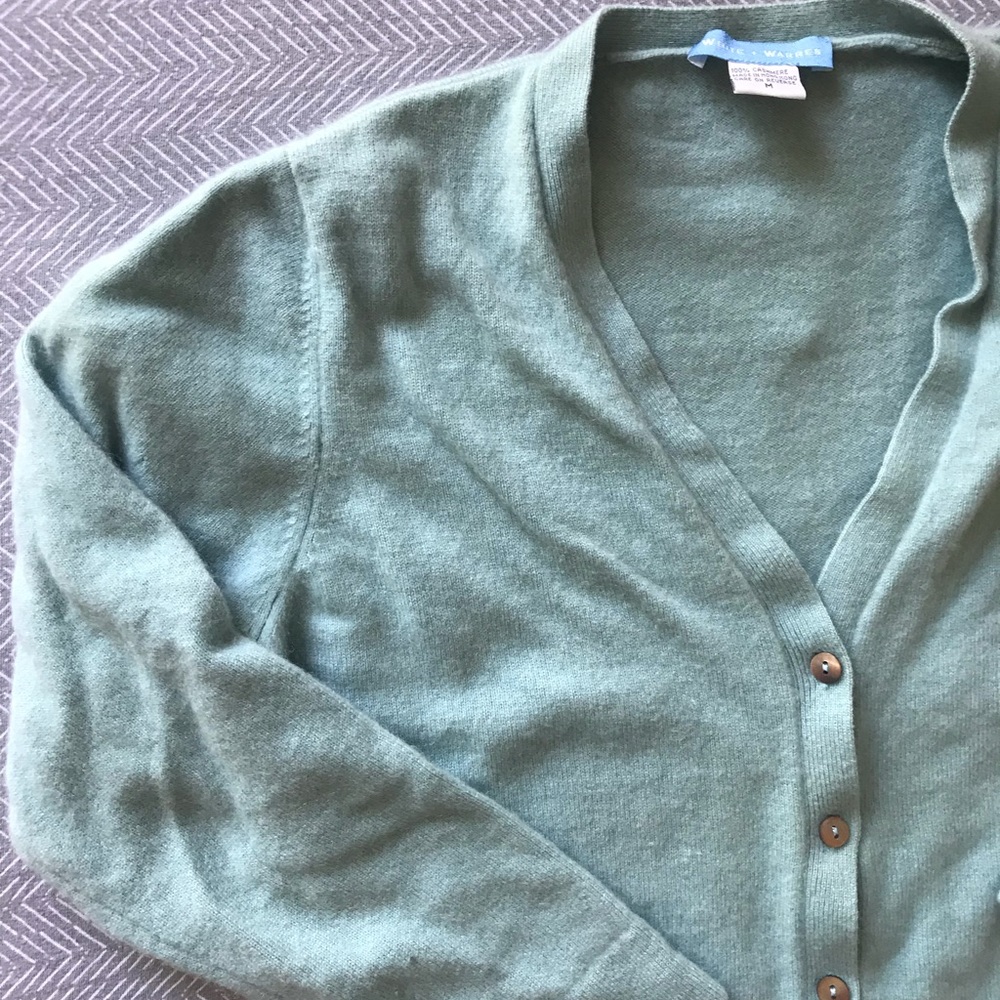 100% Cashmere Light Teal Cardigan Sweater